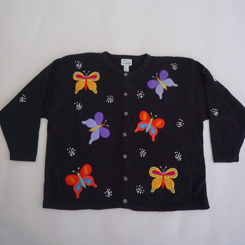 Black Butterfly Embroidered Cardigan Sweater